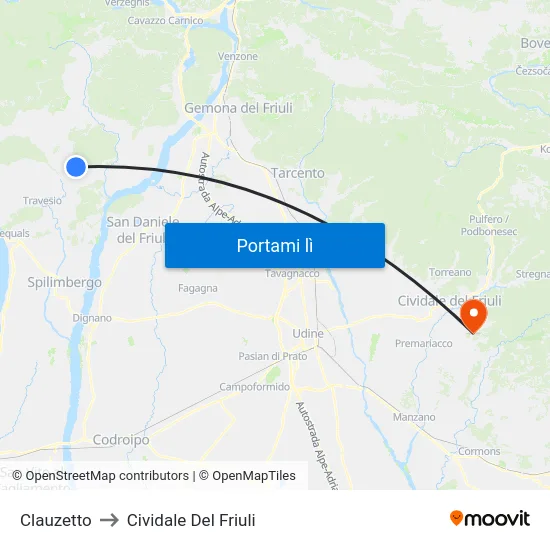 Clauzetto to Cividale Del Friuli map