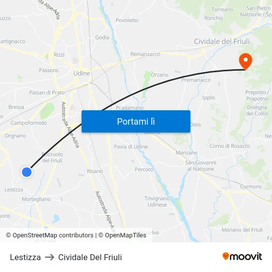 Lestizza to Cividale Del Friuli map