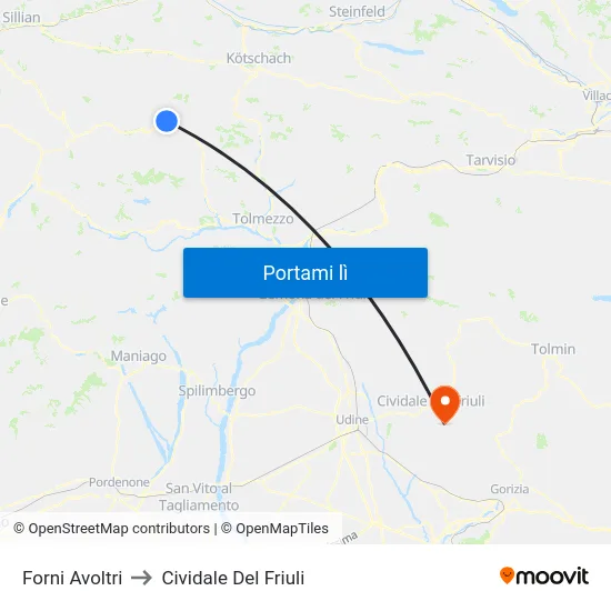 Forni Avoltri to Cividale Del Friuli map