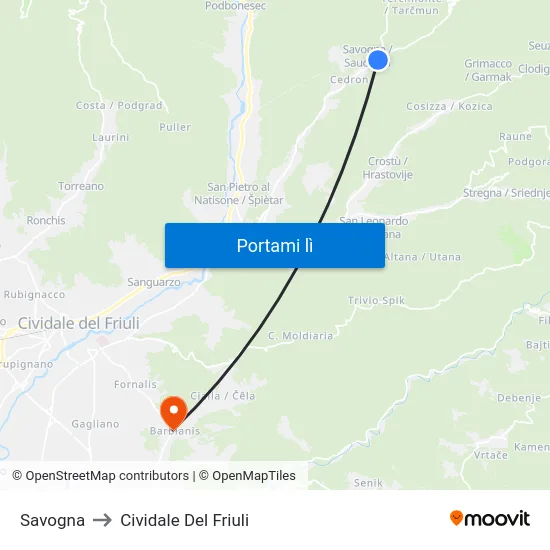 Savogna to Cividale Del Friuli map