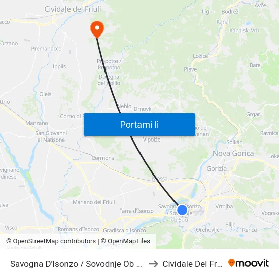 Savogna D'Isonzo / Sovodnje Ob Soči to Cividale Del Friuli map