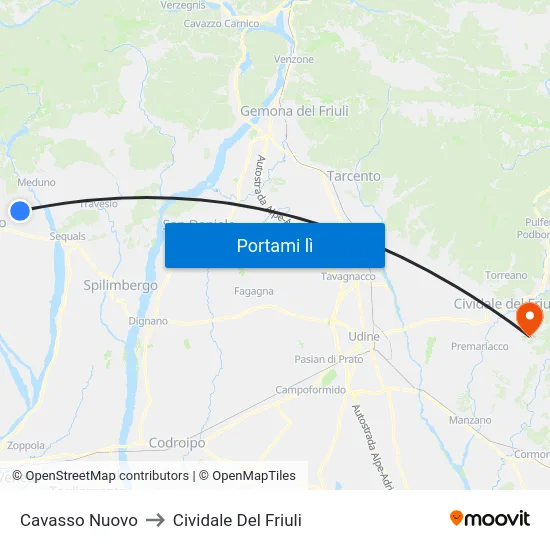 Cavasso Nuovo to Cividale Del Friuli map