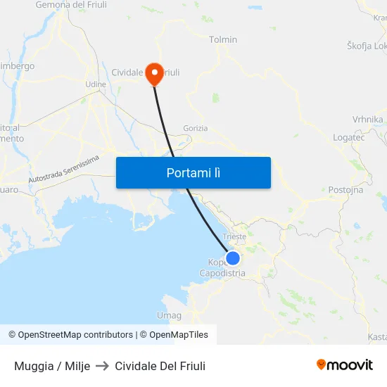 Muggia / Milje to Cividale Del Friuli map
