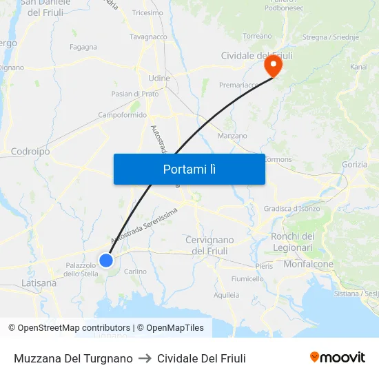 Muzzana Del Turgnano to Cividale Del Friuli map