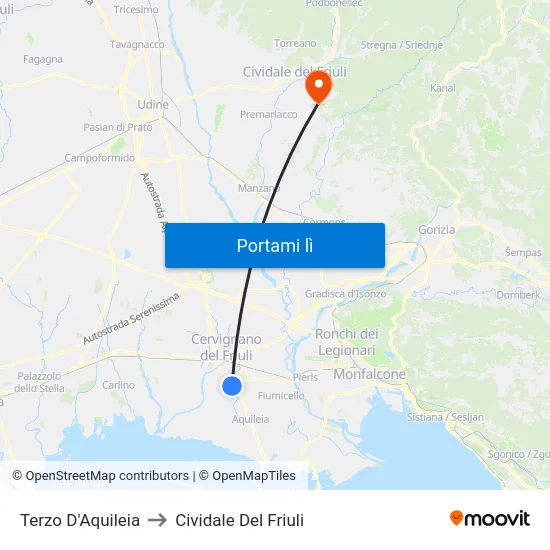 Terzo D'Aquileia to Cividale Del Friuli map