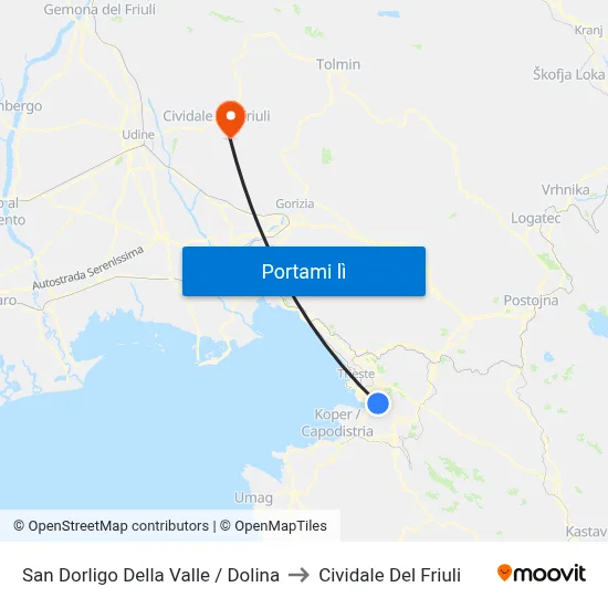San Dorligo Della Valle / Dolina to Cividale Del Friuli map