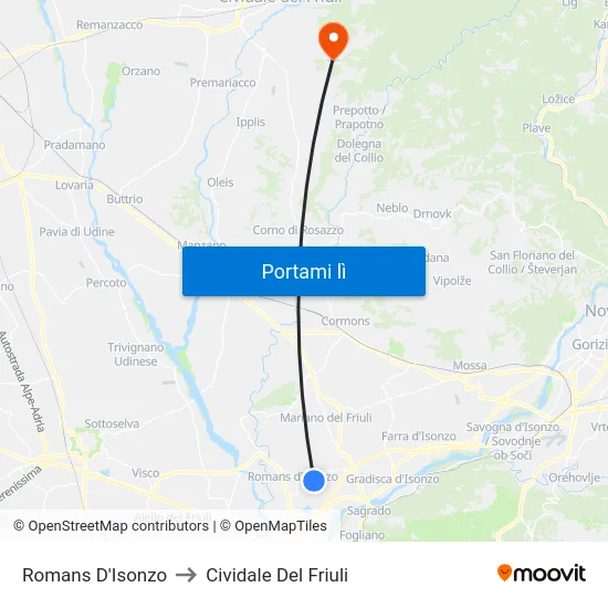 Romans D'Isonzo to Cividale Del Friuli map