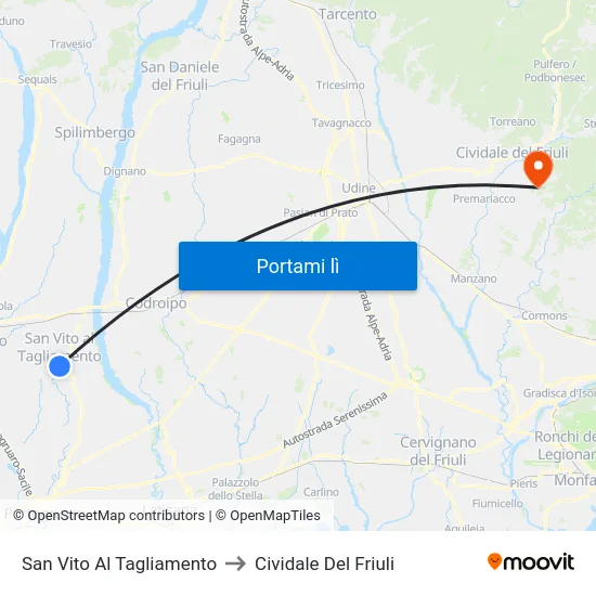 San Vito Al Tagliamento to Cividale Del Friuli map