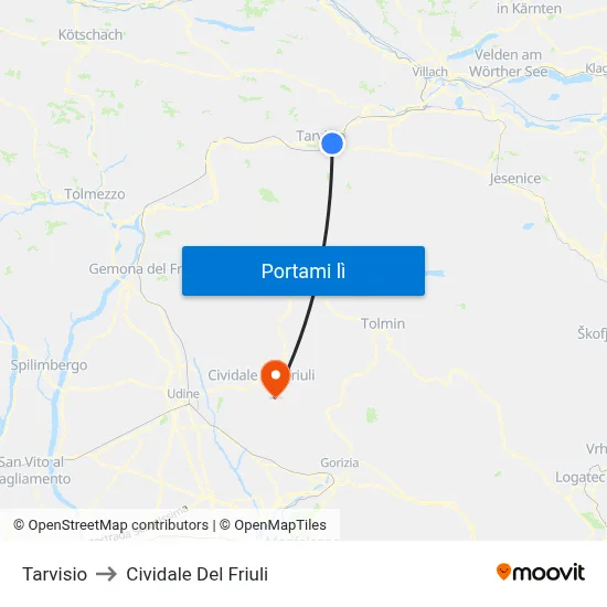 Tarvisio to Cividale Del Friuli map