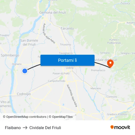 Flaibano to Cividale Del Friuli map