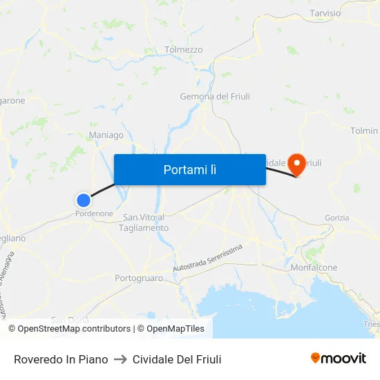 Roveredo In Piano to Cividale Del Friuli map