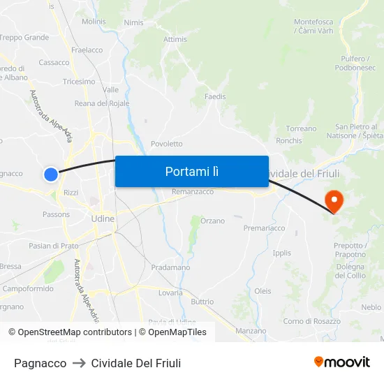 Pagnacco to Cividale Del Friuli map