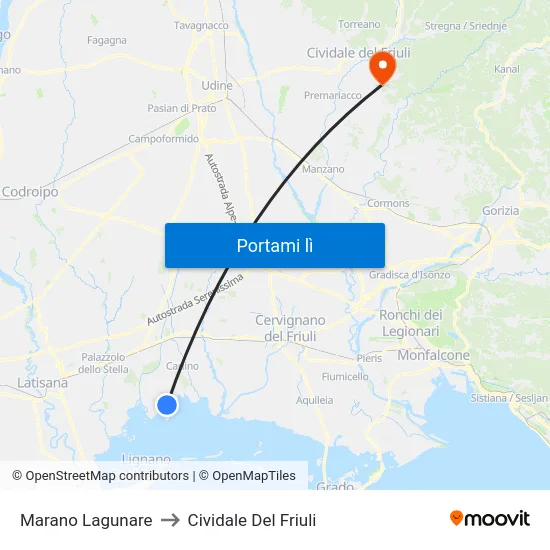 Marano Lagunare to Cividale Del Friuli map