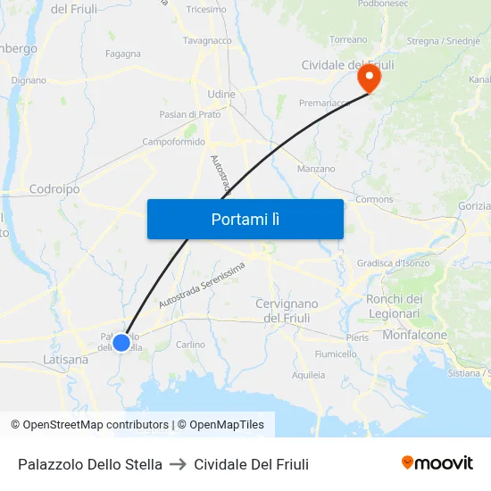 Palazzolo Dello Stella to Cividale Del Friuli map