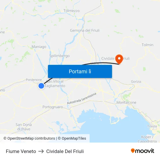 Fiume Veneto to Cividale Del Friuli map