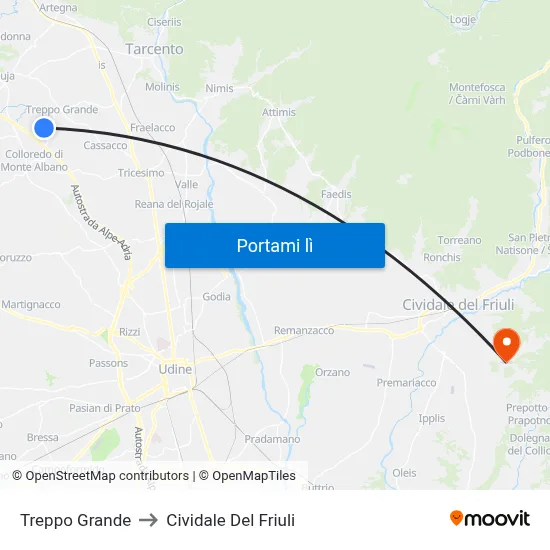 Treppo Grande to Cividale Del Friuli map