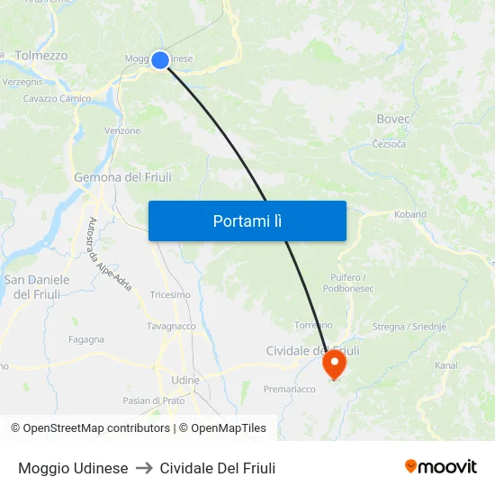 Moggio Udinese to Cividale Del Friuli map