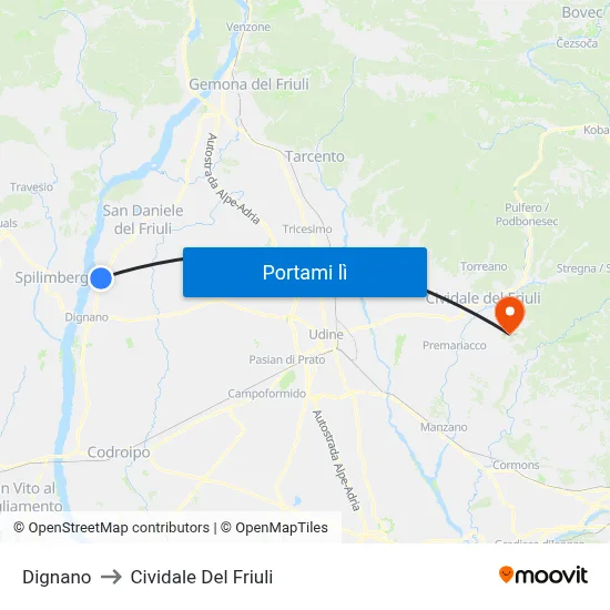 Dignano to Cividale Del Friuli map
