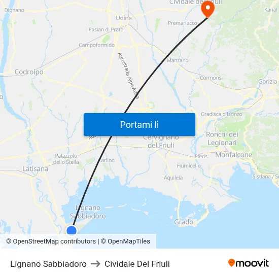 Lignano Sabbiadoro to Cividale Del Friuli map