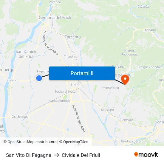 San Vito Di Fagagna to Cividale Del Friuli map