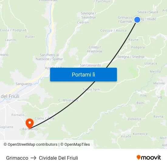 Grimacco to Cividale Del Friuli map