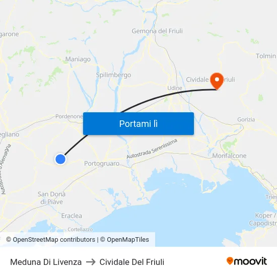 Meduna Di Livenza to Cividale Del Friuli map