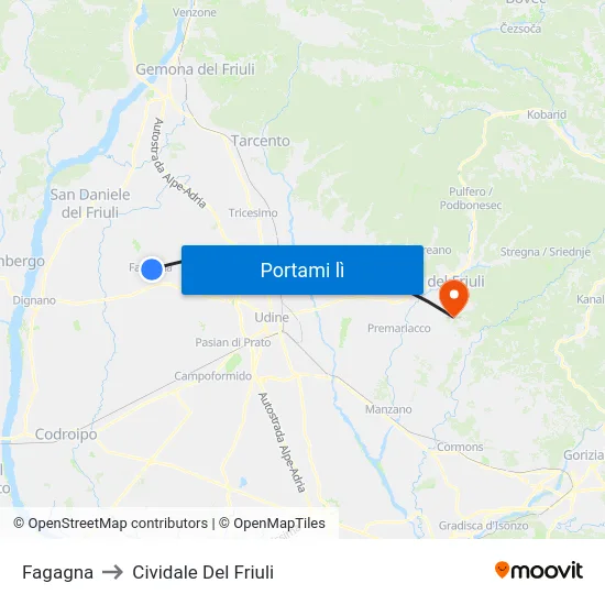 Fagagna to Cividale Del Friuli map