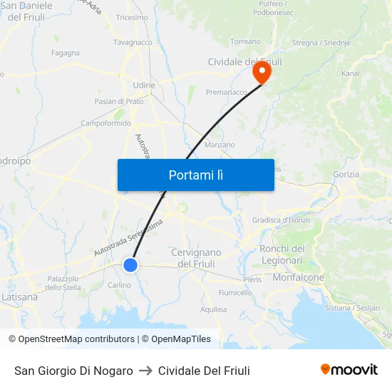 San Giorgio Di Nogaro to Cividale Del Friuli map