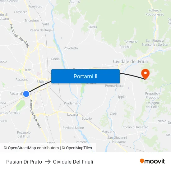 Pasian Di Prato to Cividale Del Friuli map