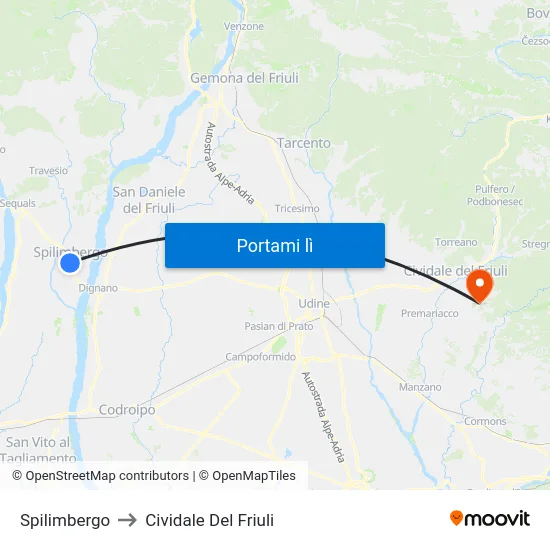 Spilimbergo to Cividale Del Friuli map
