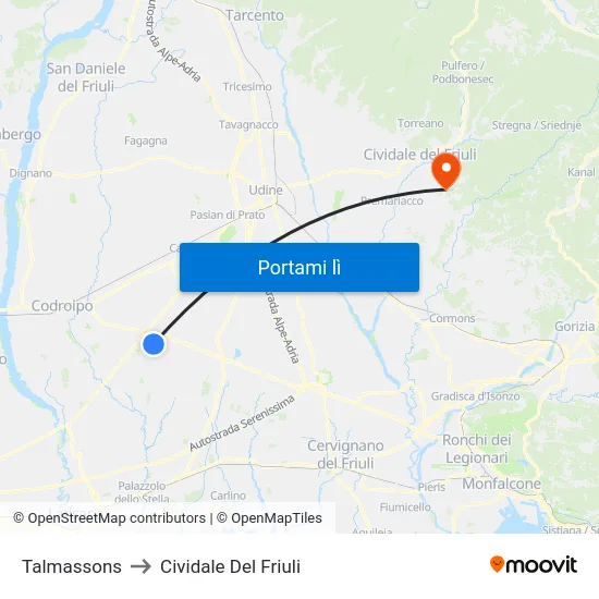 Talmassons to Cividale Del Friuli map