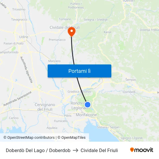 Doberdò Del Lago / Doberdob to Cividale Del Friuli map