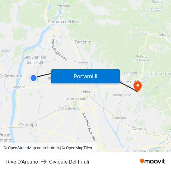 Rive D'Arcano to Cividale Del Friuli map