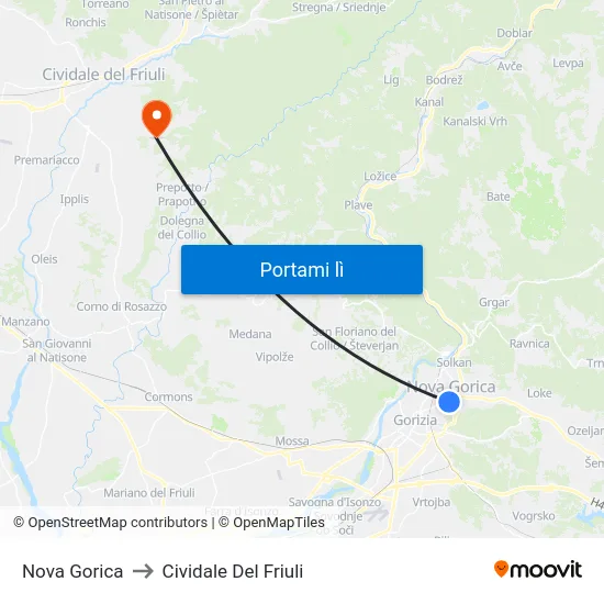 Nova Gorica to Cividale Del Friuli map