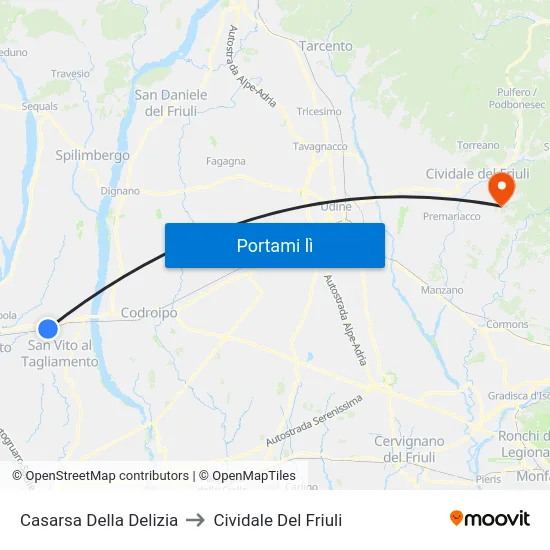 Casarsa Della Delizia to Cividale Del Friuli map