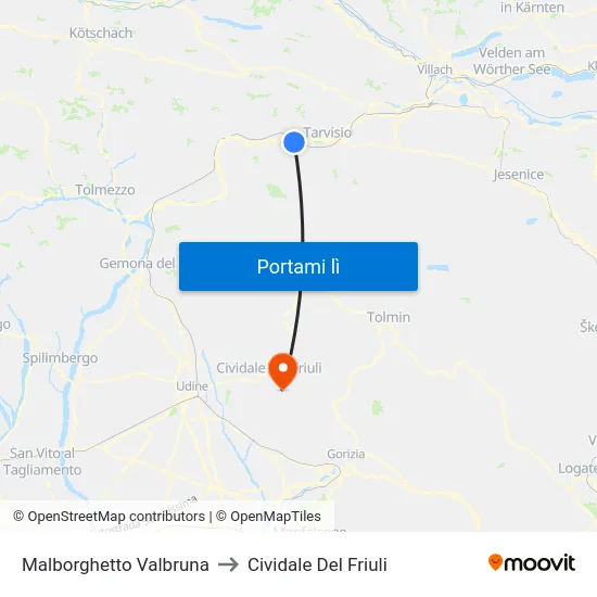 Malborghetto Valbruna to Cividale Del Friuli map