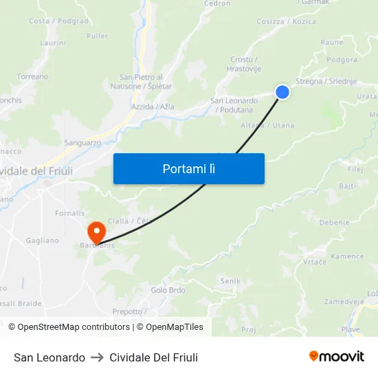 San Leonardo to Cividale Del Friuli map