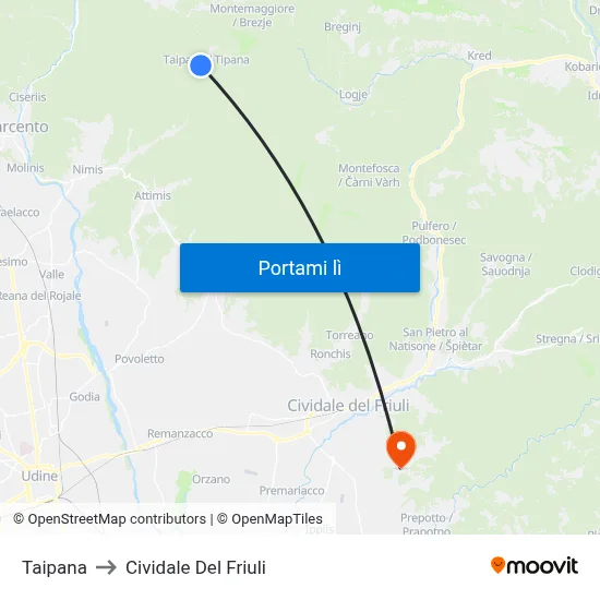 Taipana to Cividale Del Friuli map