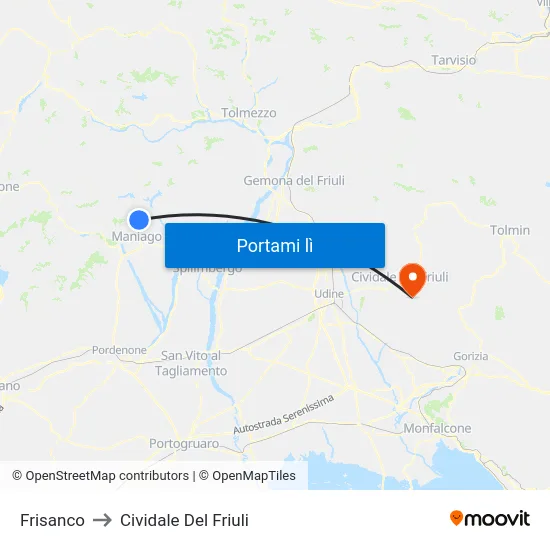 Frisanco to Cividale Del Friuli map