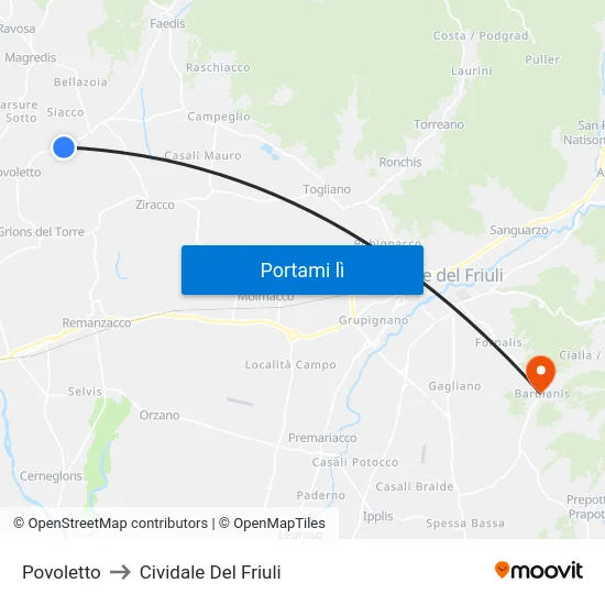 Povoletto to Cividale Del Friuli map