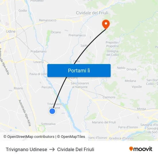 Trivignano Udinese to Cividale Del Friuli map