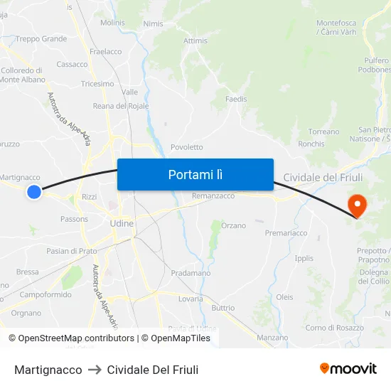 Martignacco to Cividale Del Friuli map