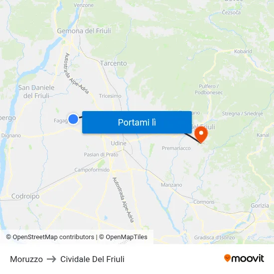 Moruzzo to Cividale Del Friuli map