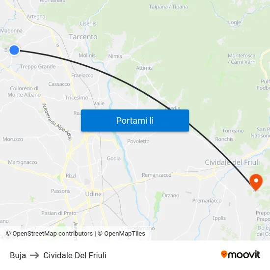 Buja to Cividale Del Friuli map