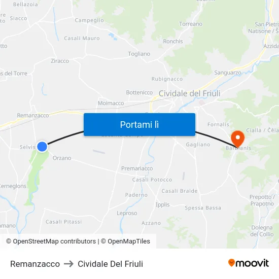 Remanzacco to Cividale Del Friuli map
