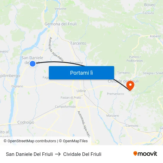 San Daniele Del Friuli to Cividale Del Friuli map