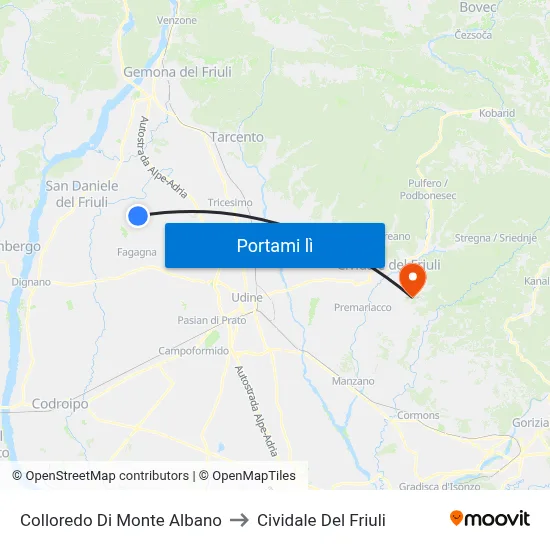 Colloredo Di Monte Albano to Cividale Del Friuli map