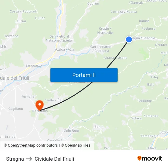 Stregna to Cividale Del Friuli map