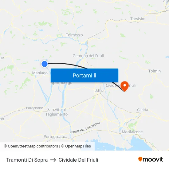 Tramonti Di Sopra to Cividale Del Friuli map