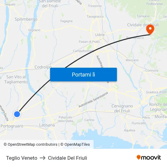 Teglio Veneto to Cividale Del Friuli map